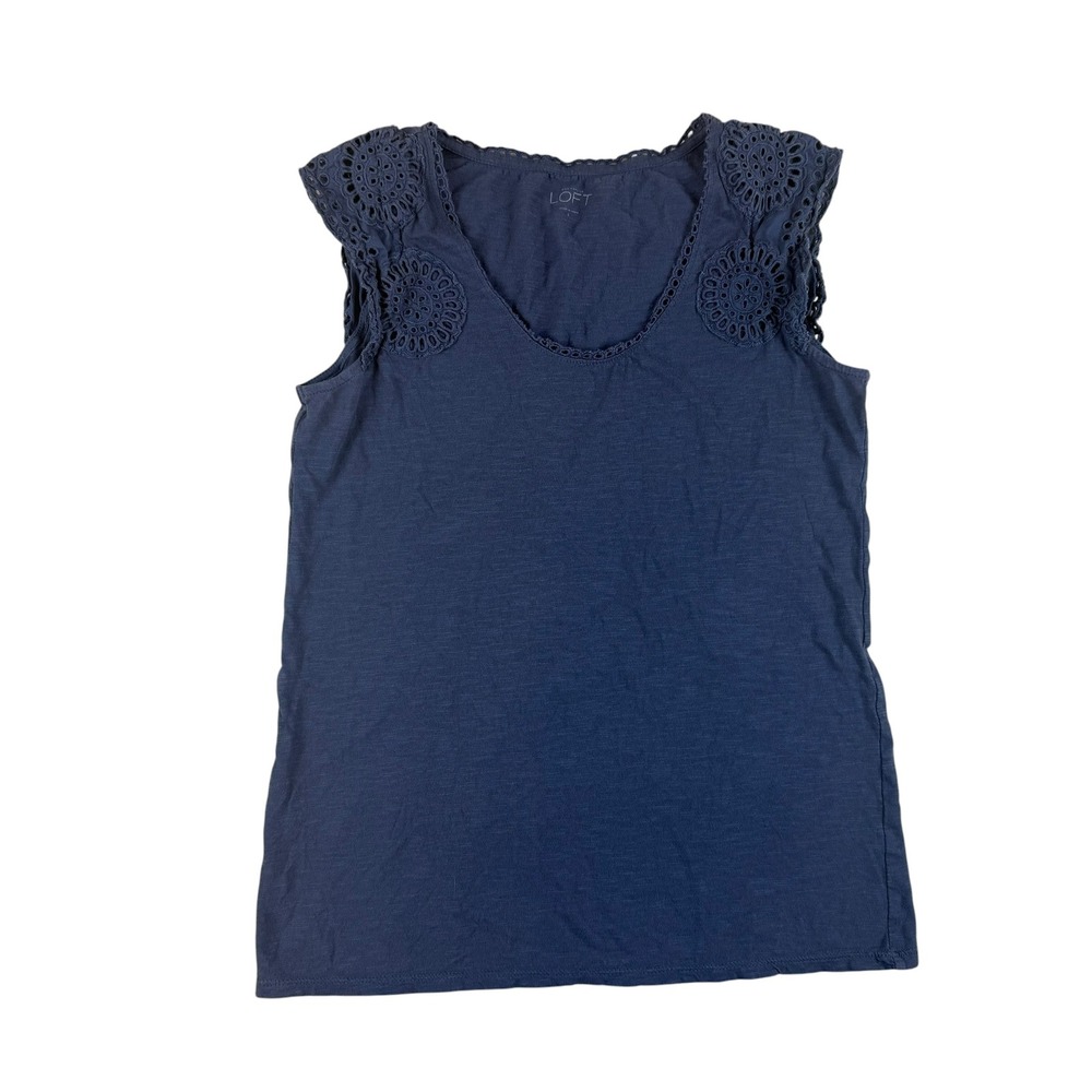Boho Eyelet Lace Tank Cotton Slub‎ Cap Sleeve Small LOFT